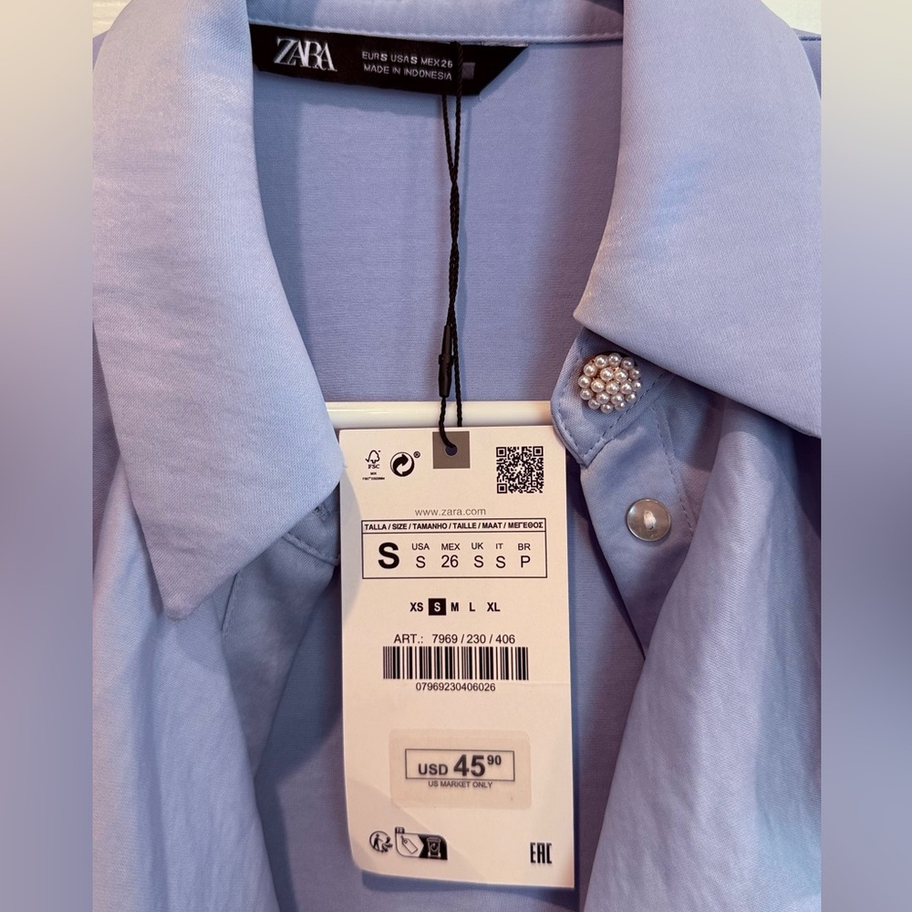 Zara Soft Blue Ruffle Blouse - Picture 3 of 5